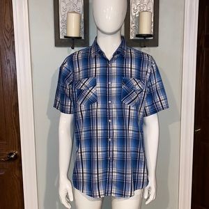 Airwalk Blue Plaid Button Down Short Sleeved Shirt